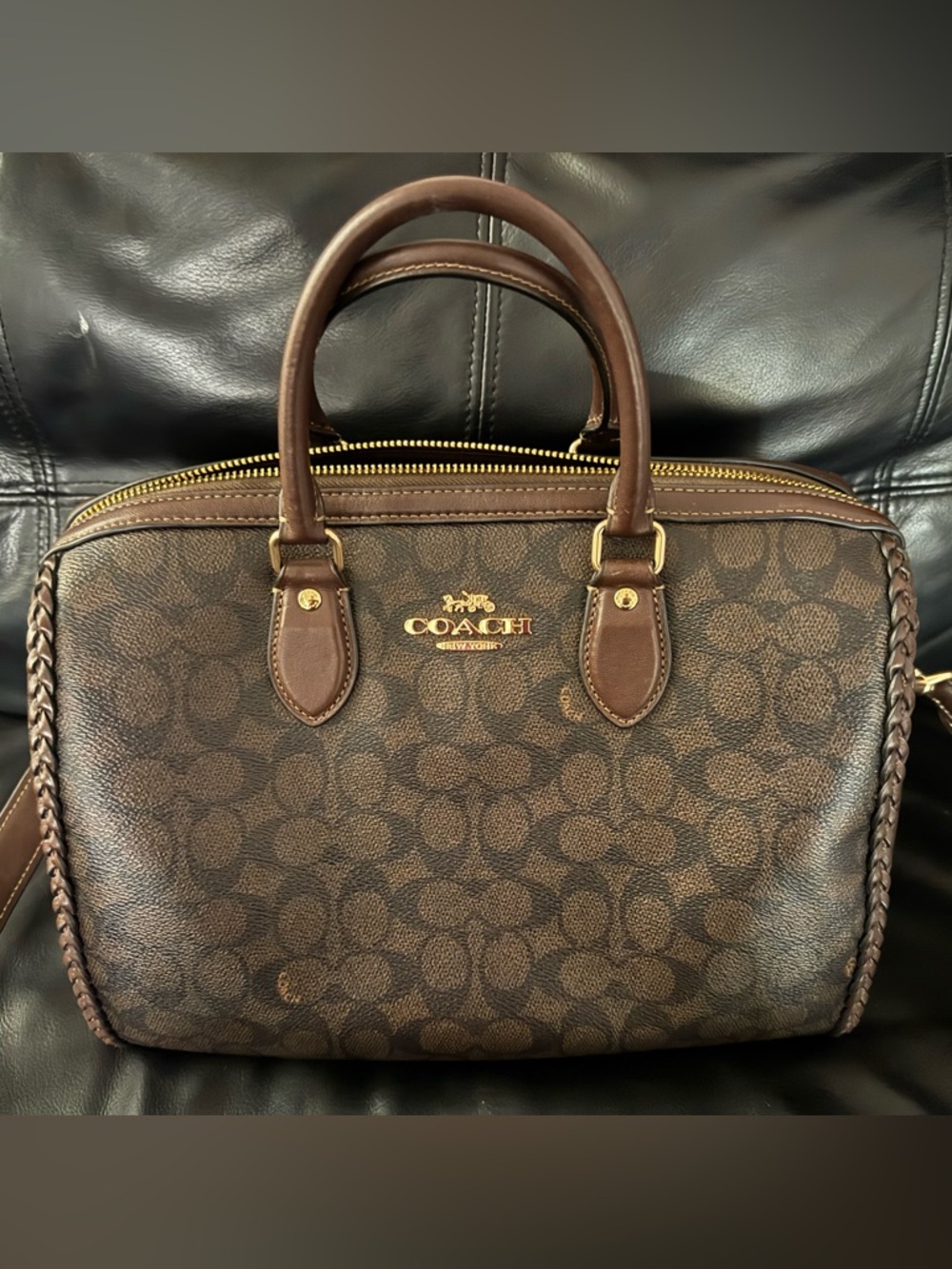 Coach Braided Rowan Satchel with Gold Hardware- large